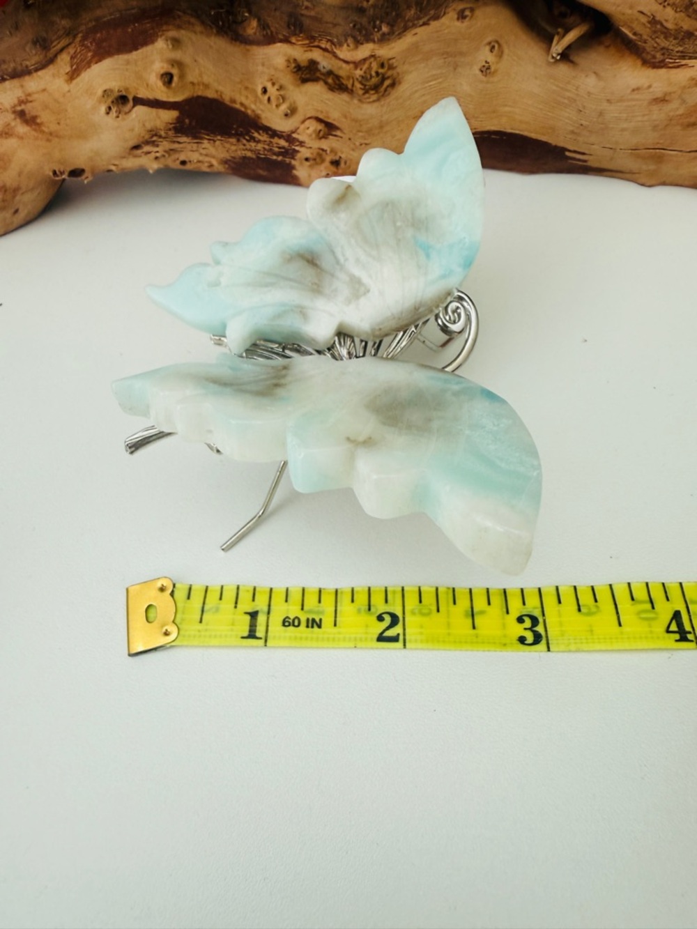 Hand-Carved Caribbean Calcite Butterfly – Blue Aragonite & Ocean Calcite Crystal - Picture 5 of 6